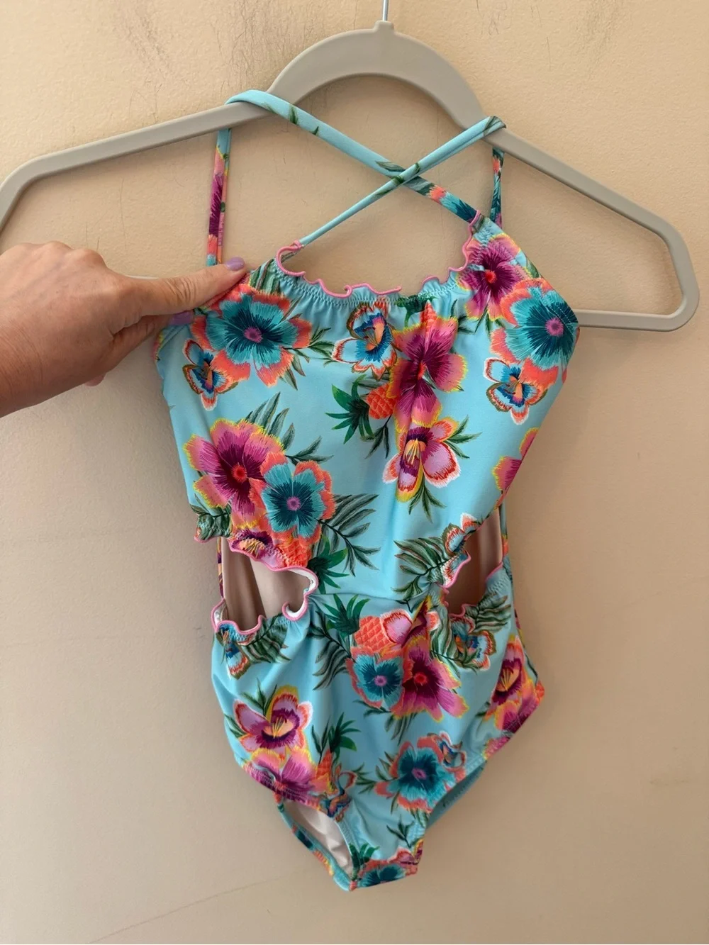 PQ Kids Turquoise Junie Side Cut Out One Piece Swimsuit size 14/16 NWT